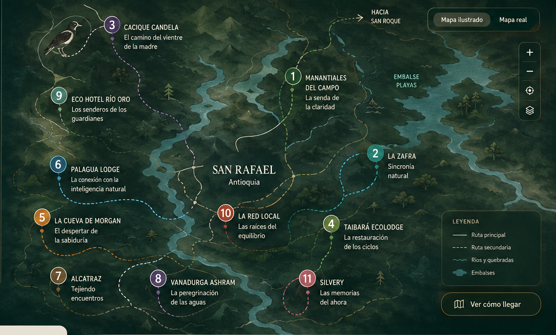 Mapa ilustrado de las once experiencias de San Rafael